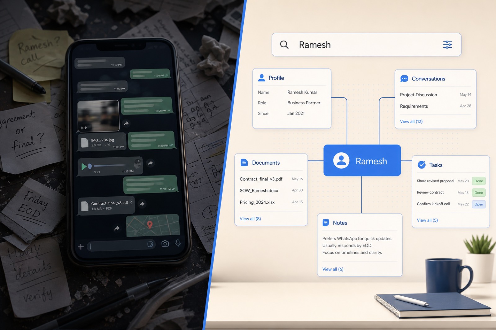 Fragmented personal chat versus a searchable business record